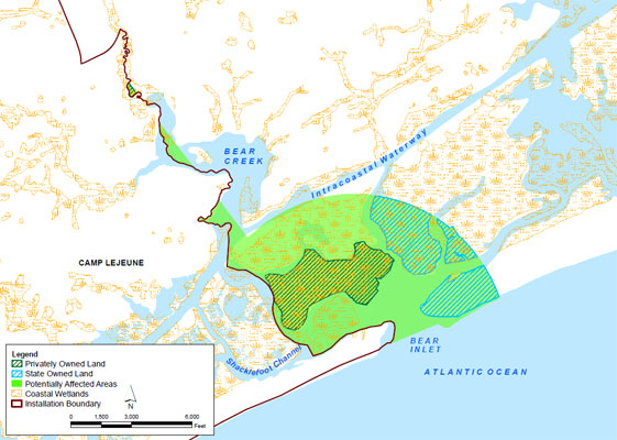 Potentially affected off-base areas.