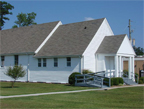 Building M-116 Chapel entrance, oblique view, facing northwest