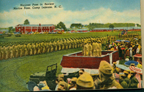 Historic postcard featuring Marines passing in review at Marine Corps Base Camp Lejeune (US Marine Corps Archives)